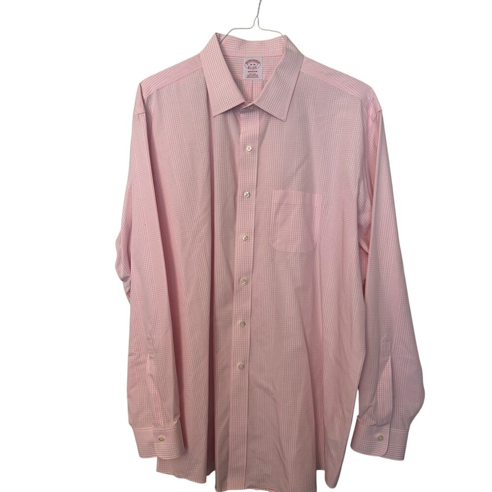 Brooks Brothers Madison Pink Check Long Sleeve Dress Shirt Non-Iron Men's 18-36